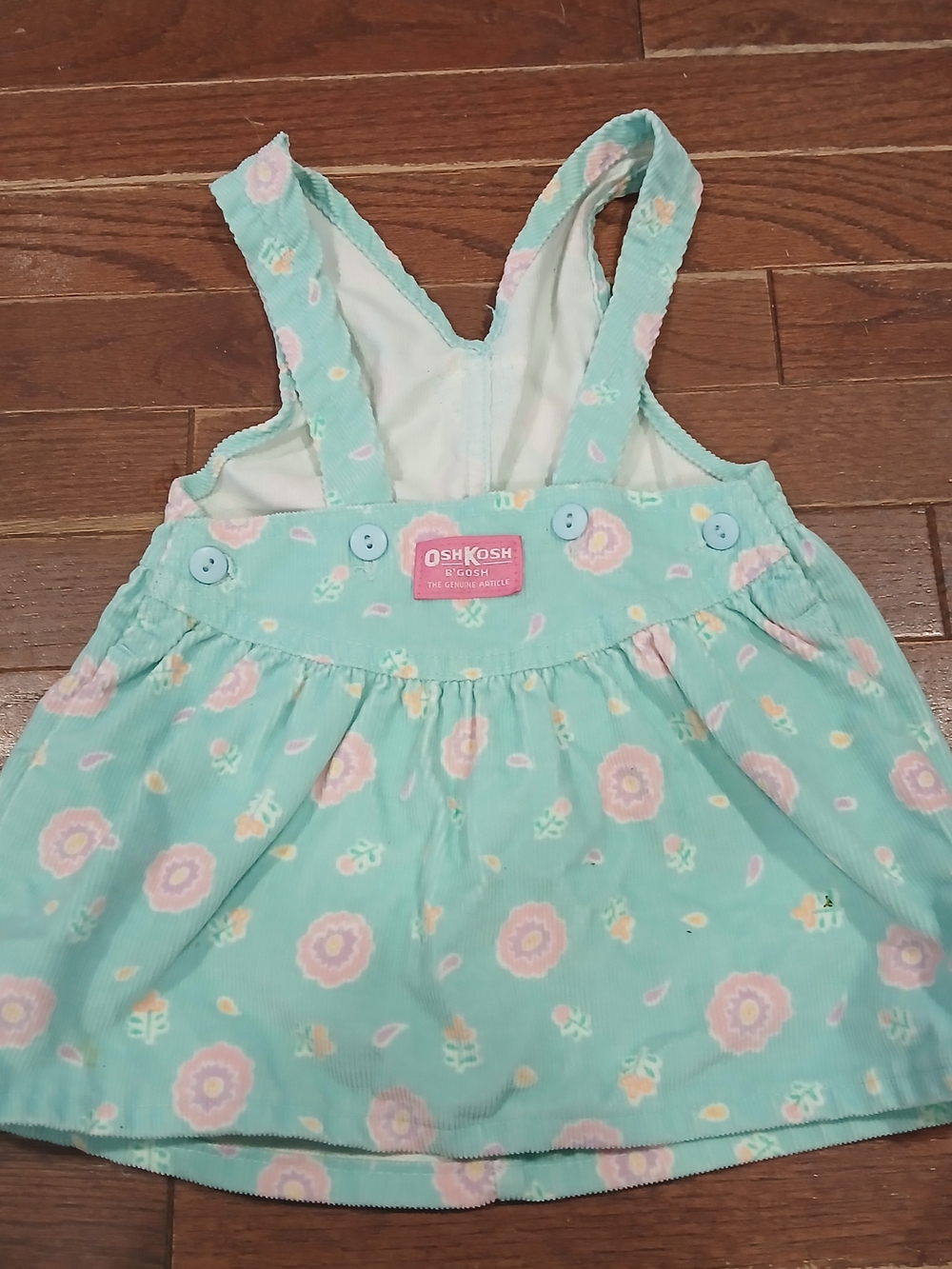 Vintage OshKosh B'gosh Mint Green Floral Corduroy Pinafore Sz 18mon Y2k 90s